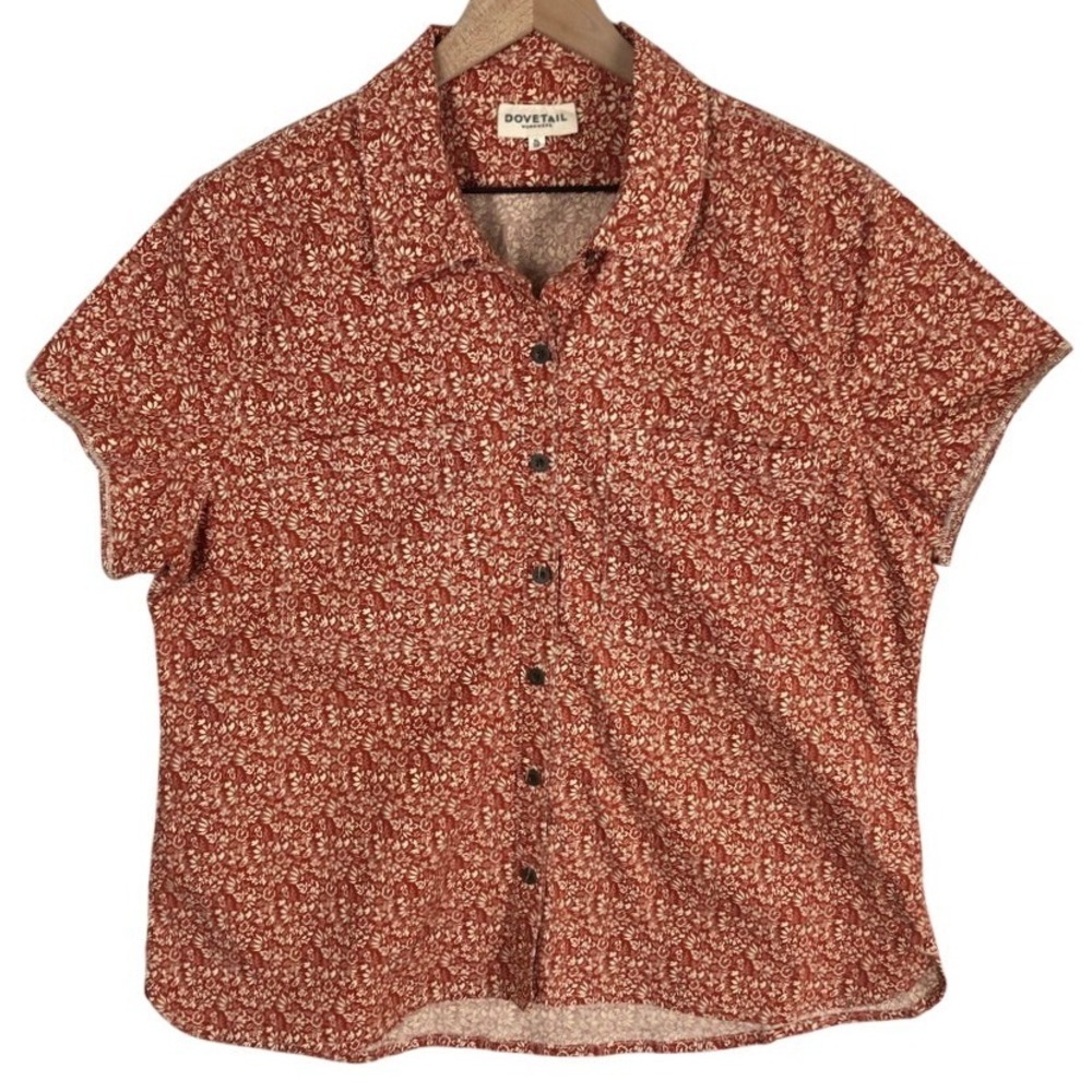 DOVETAIL Workwear Tori Short Sleeve Floral Shirt Women's XL Rust Orange FS3188